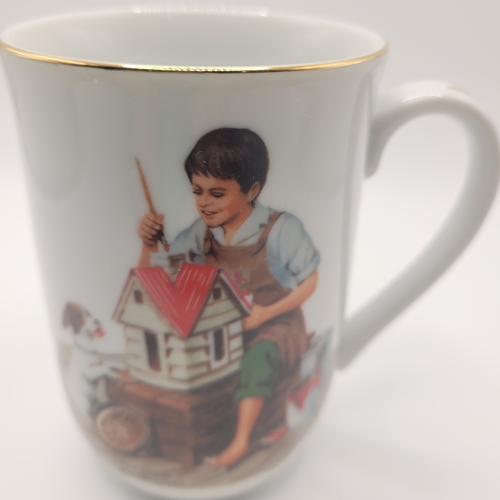 Set Of 4 Antique Norman Rockwall Ceramic Mugs/cups Gold Trim In Boxes EXCELLENT - Picture 3 of 8